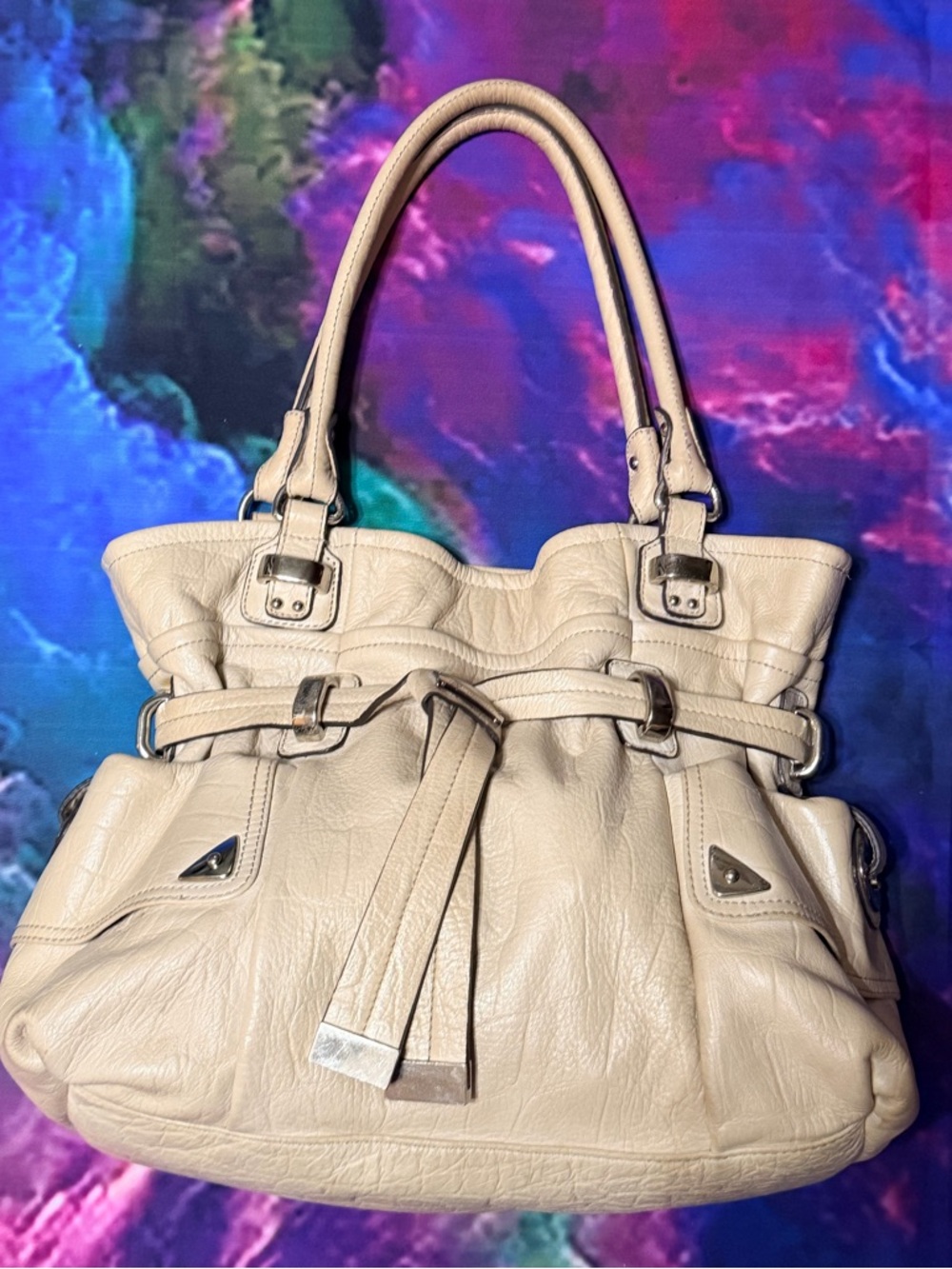 B. Makowsky Cream White Leather Shoulder Bag